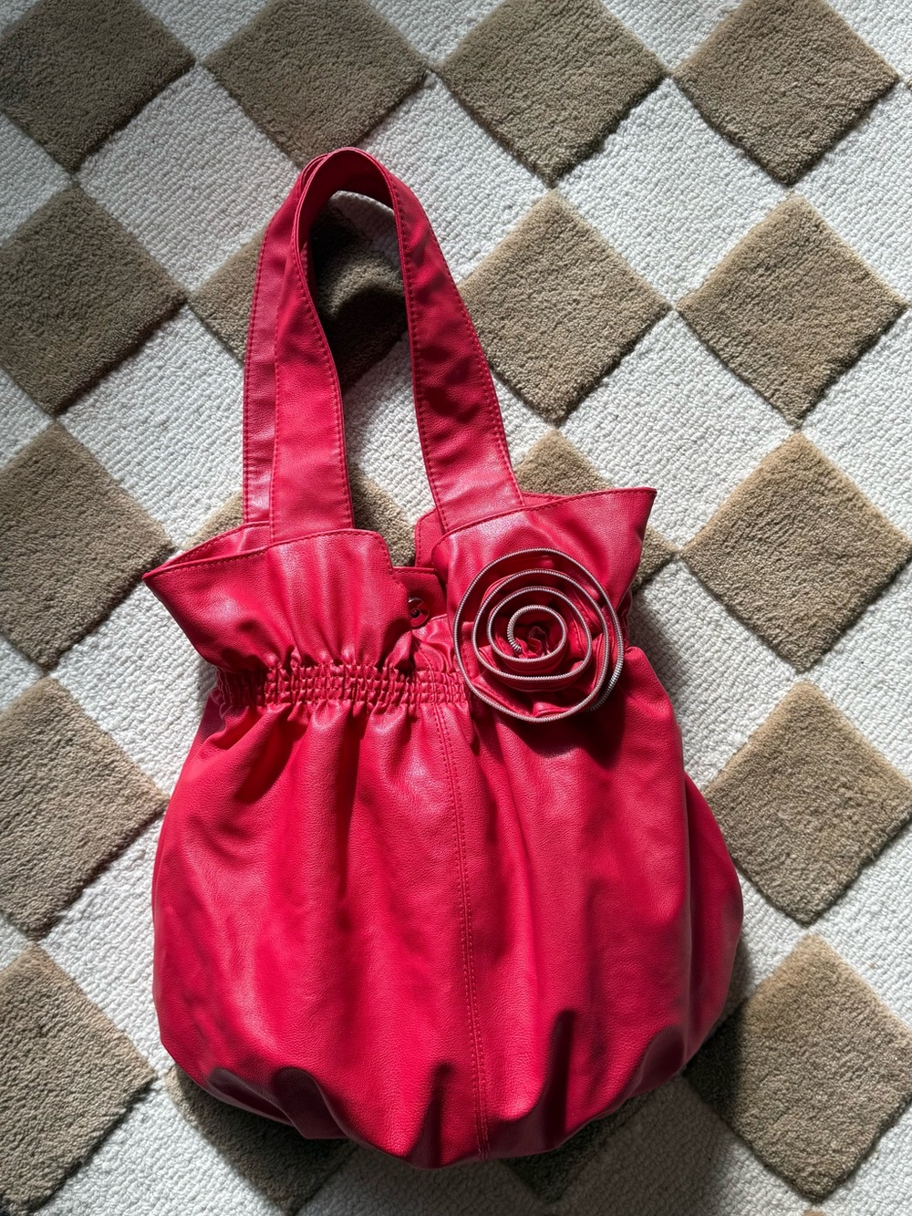 Stylish Red Floral Accent Tote Bag